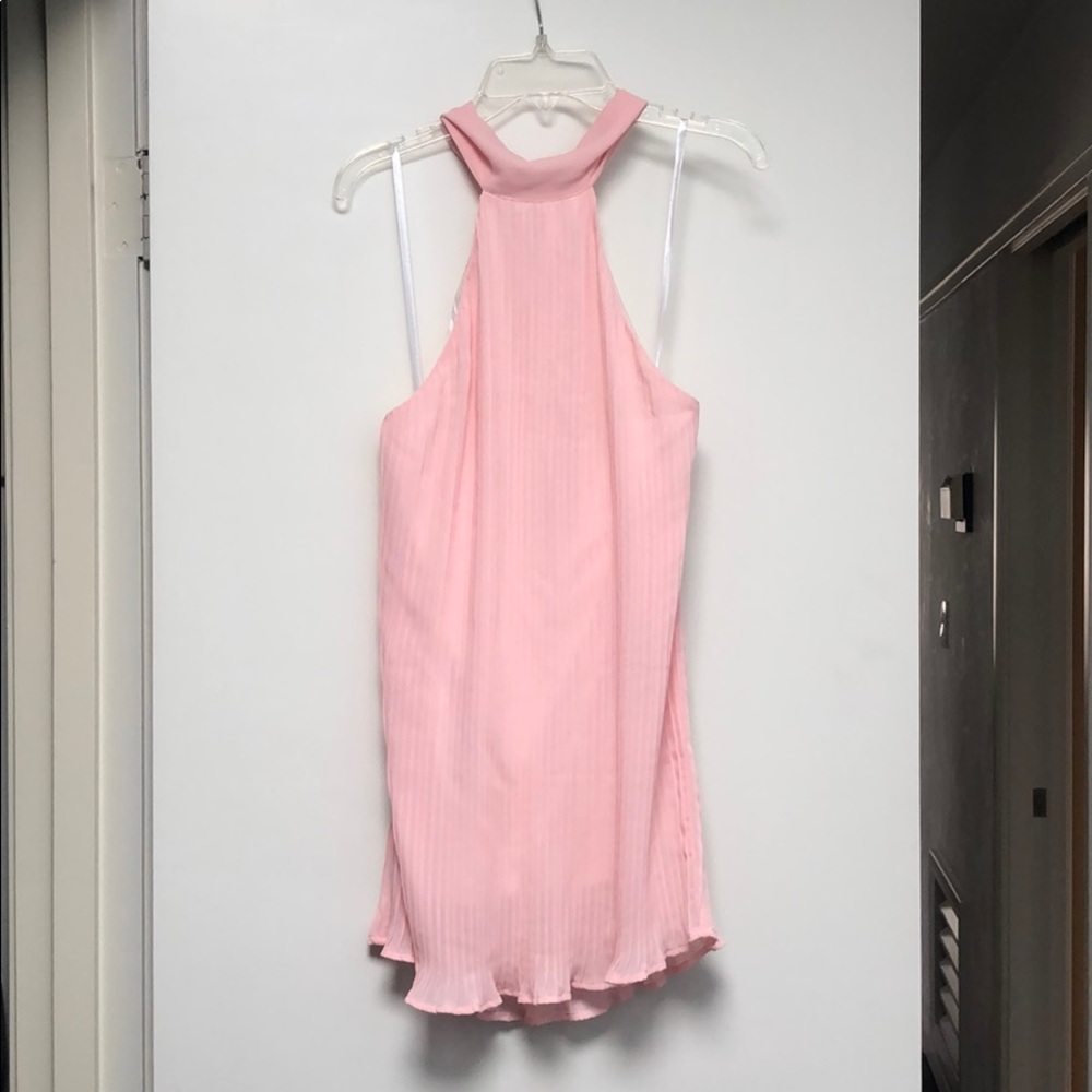 Mini light pink backless halter dress